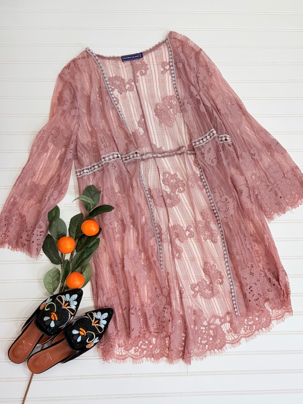 Victoria Leland Lace Open Front Duster Cardigan